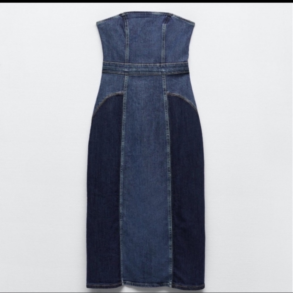 Zara Blue Denim Strapless Dress - Picture 15 of 16